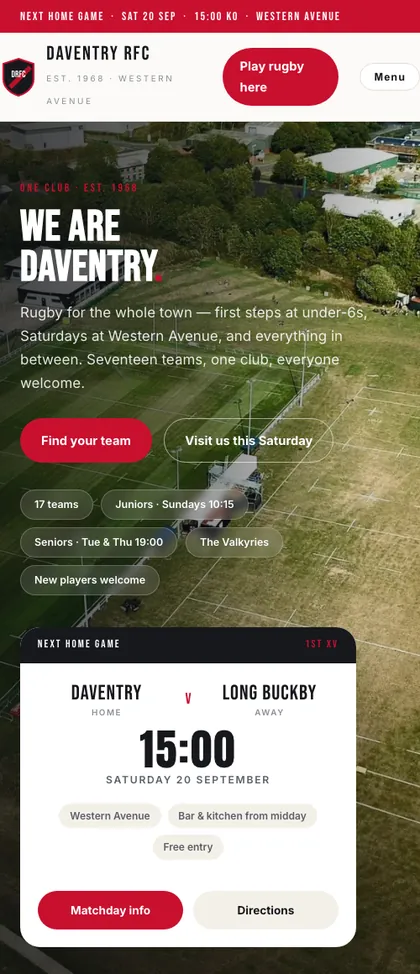 The same concept homepage on a phone