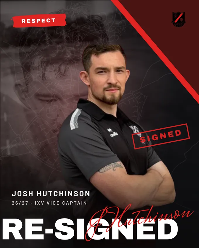 Josh Hutchinson re-signed hero poster in Daventry red and black