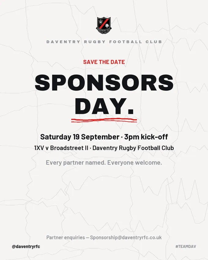 Sponsors Day save the date: Saturday 19 September, 1XV v Broadstreet II